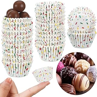 Funtery 600 Count Icing Design Mini Cupcake Liner Baking Cups Paper Small Candy Cups Making Supplies Baking Cupcake Liner Holiday Muffin Chocolate Making Wrappers Supplies Candy Paper(White)