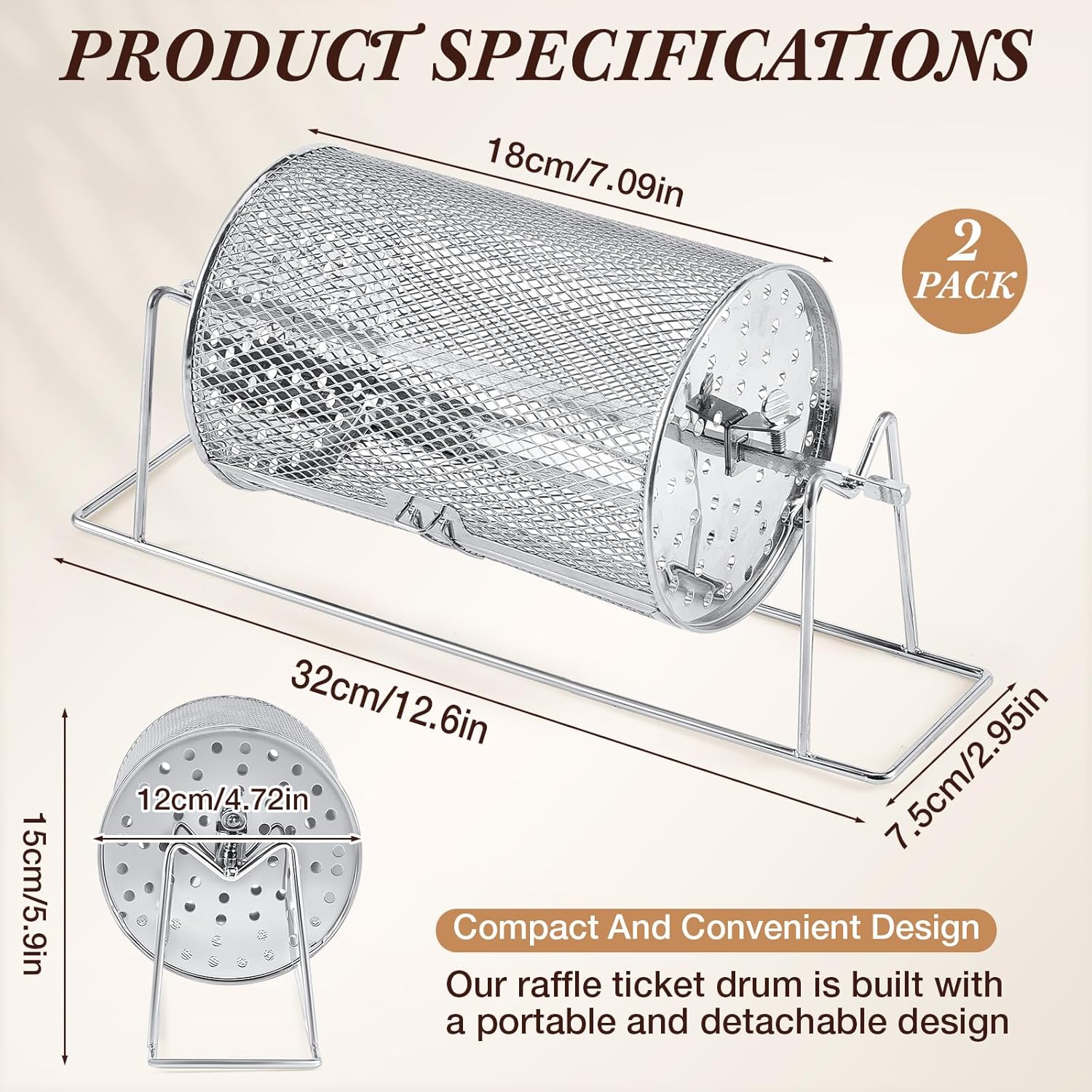 Teenyyou 2 Pcs 7" X 4.7" Small Raffle Drum Upgraded Ticket Spinner Holds 600 Tickets Raffle Wheel Spinner with Stand Drum Cage for Games Events