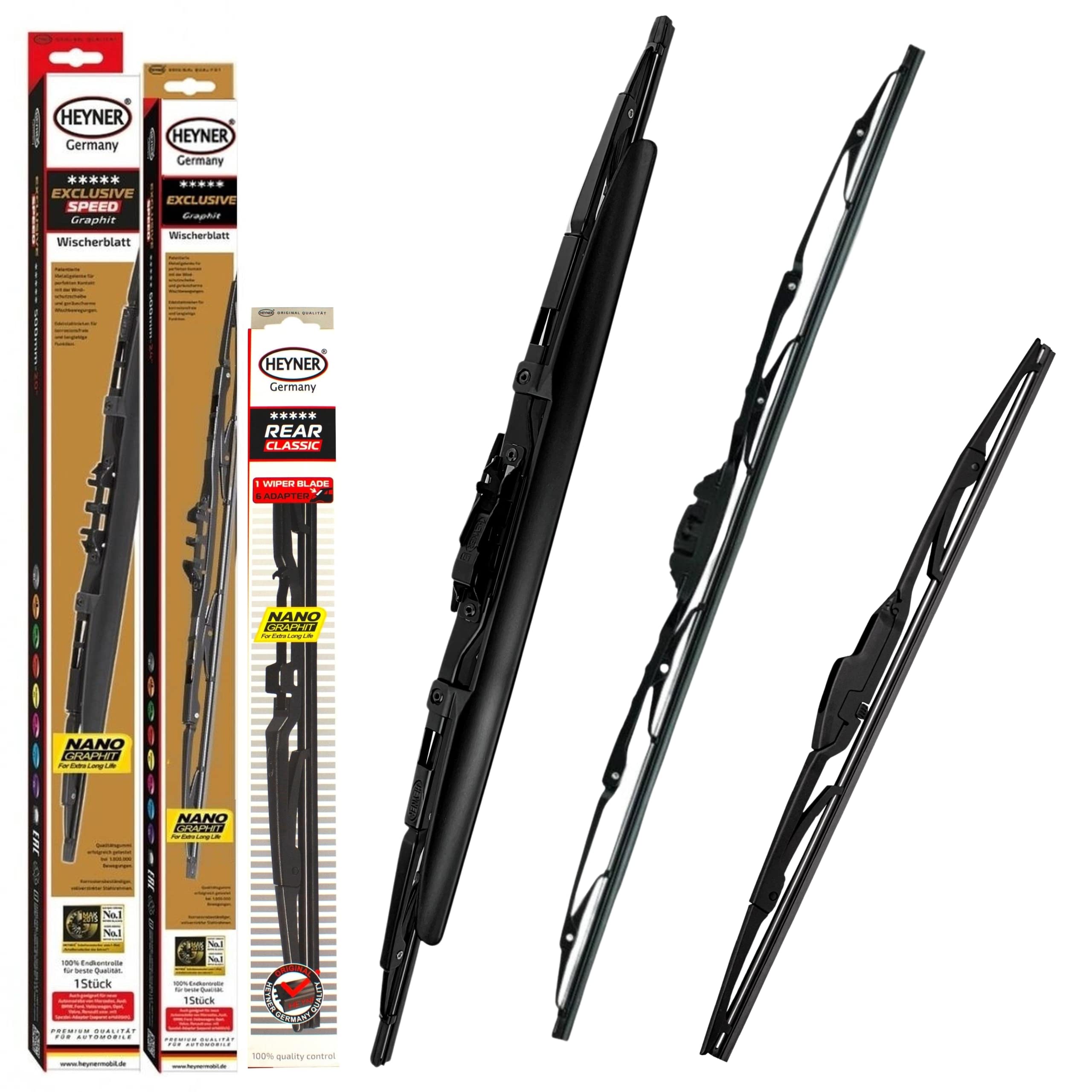 Set Tergicristalli HEYNER EXCLUSIVE + CLASSIC Anteriore E Posteriore Per Renault Scenic I (1999-2003) - Tecnologia Nano