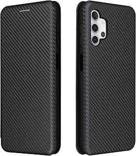 Galaxy A32 5G ケース 手帳型 薄型 ギャラクシー 財布型 炭素繊維調 Samsung Galaxy A32 5G SCG08 ケース ストラップ付 マグネット式 カード収納 高級PC素材 防指紋 全面保護 耐衝撃 ギャラクシー A32 SCG08 携帯カバー (Galaxy A32 5G, ブラック)
