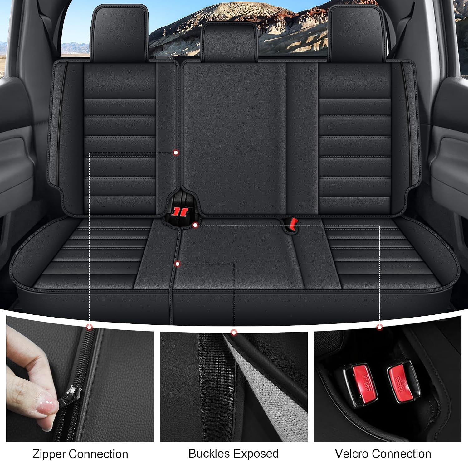 YORKNEIC Full Set Fit for Toyota Tacoma Seat Cover 2024 2025 2026 Faux Leather Seat Covers for Trucks Waterproof Car Cushion Protectors(Black)