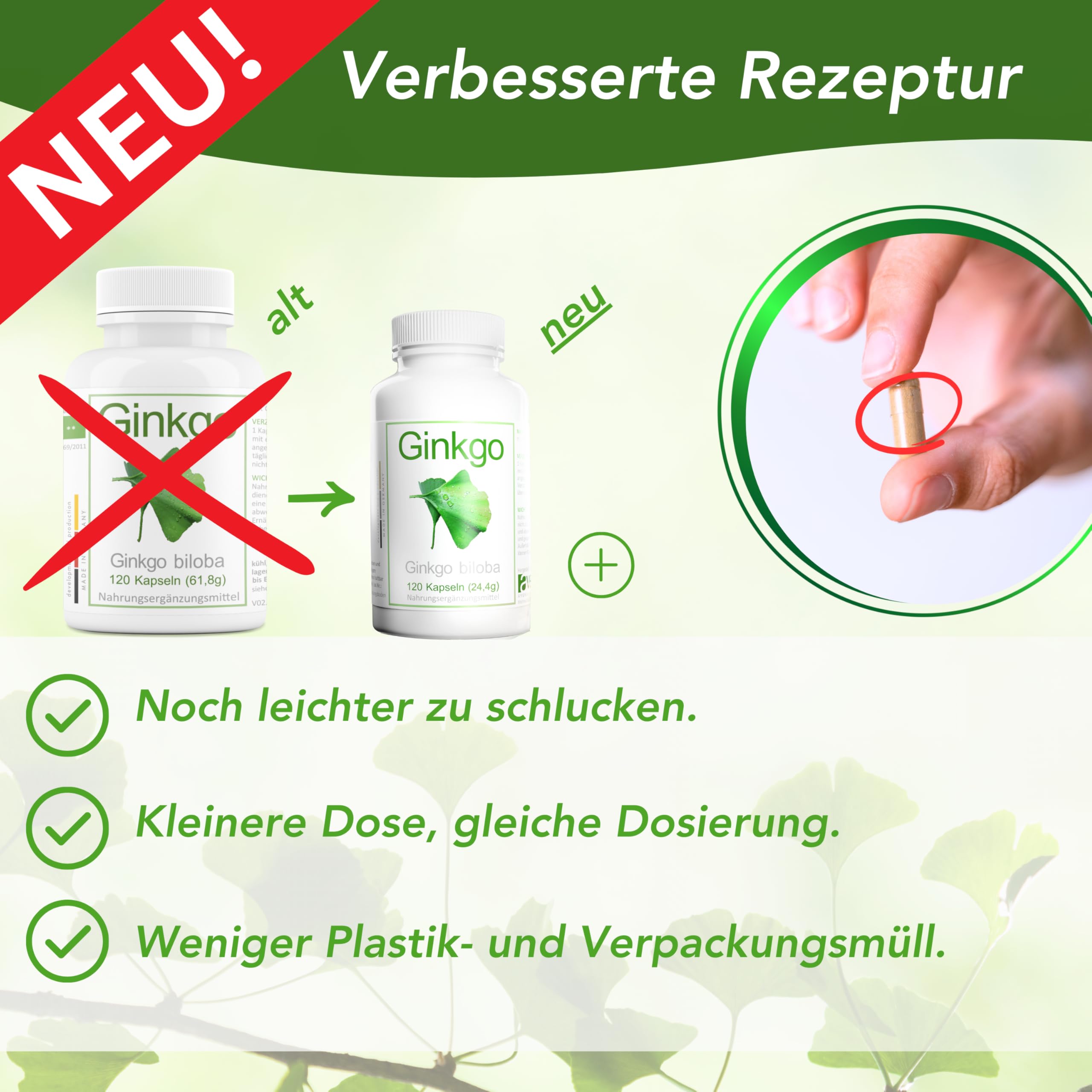2 x poudre de feuilles de Ginkgo biloba 420 mg | de pharmacie | 120 gélules par paquet de 4 mois | Haute pureté, fabriqué en Allemagne | hautement dosé, naturel, végétalien, sans extrait, vainqueur du
