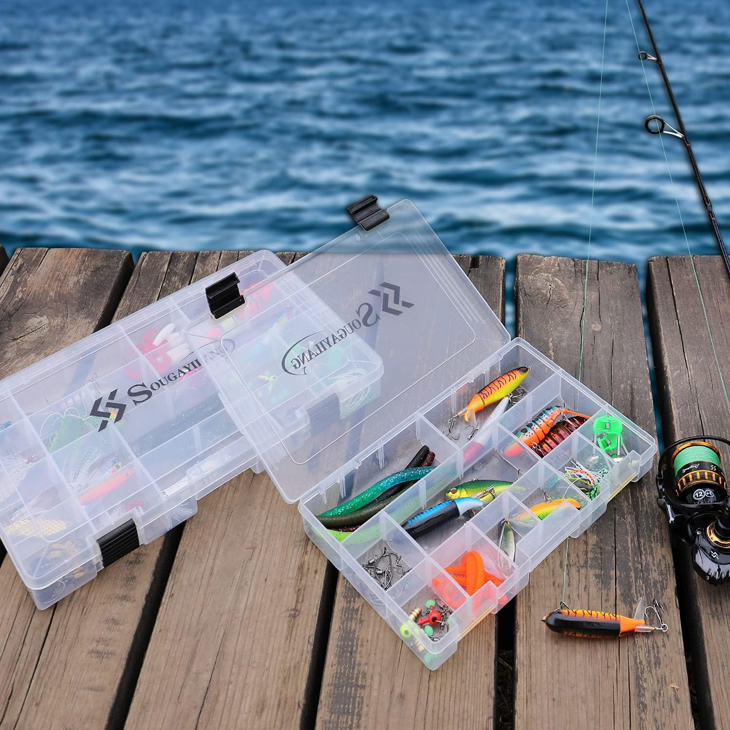 Sougayilang Fishing Tackle Boxes - 3600 3700 Plastic Storage Organizer Box with Removable Dividers - Fishing Tackle Storage - 4 Packs Transparent Tackle Trays - Image 6