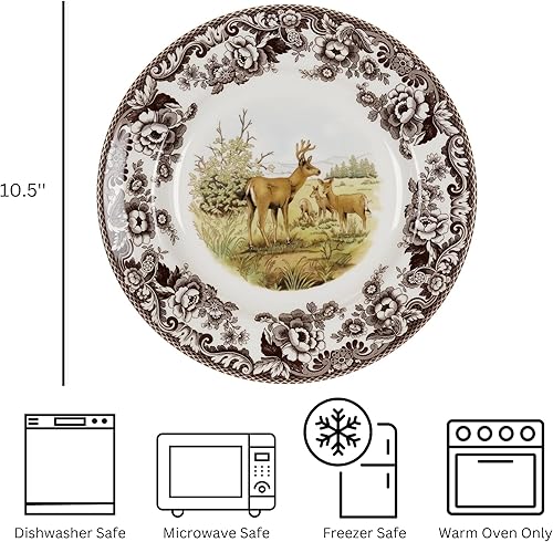 Miniatura 7 de Spode Woodland American Wildlife, plato, con dibujo de oso negro, Lagópodo escocés, Rojo