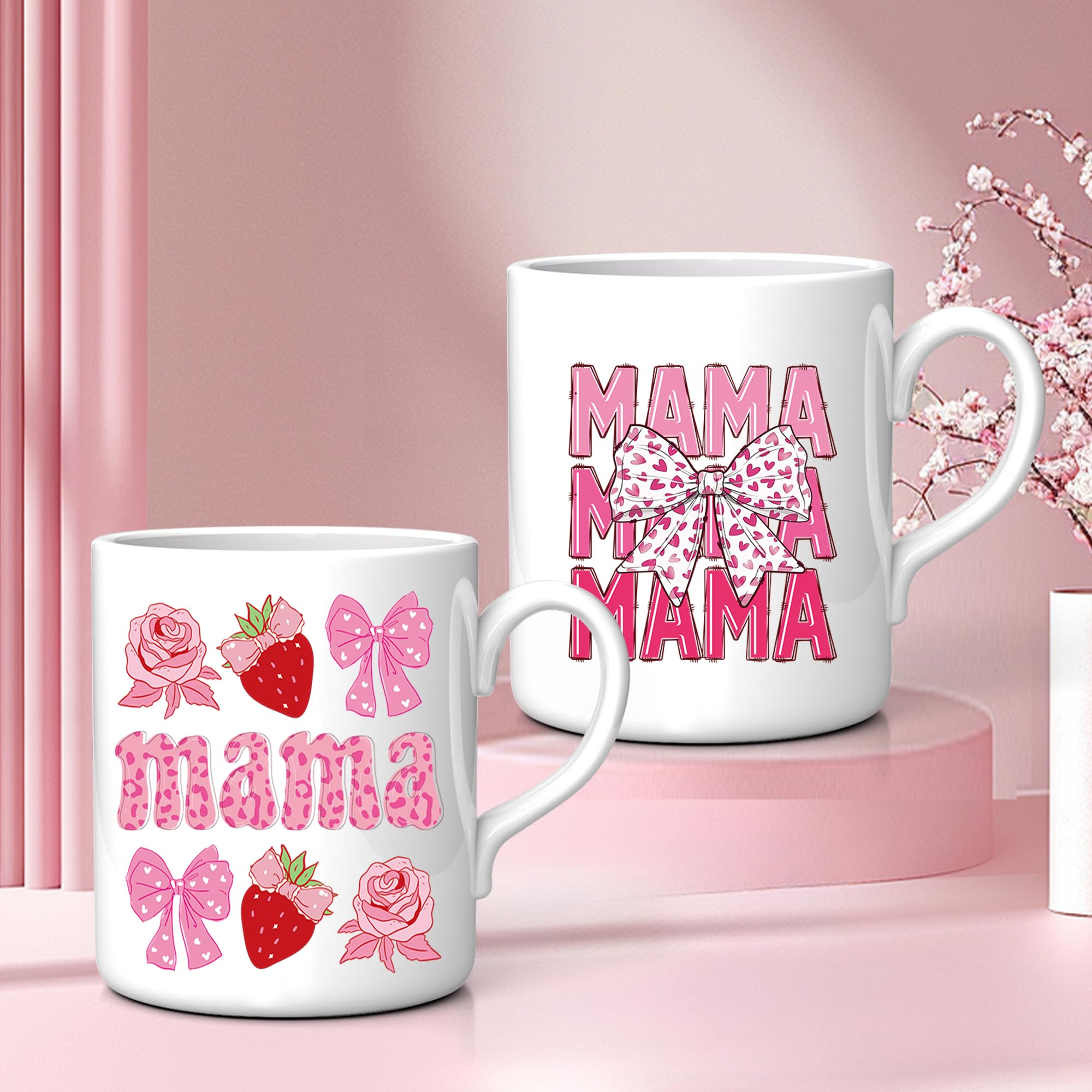 CRASHOT Mom UV DTF Cup Wraps - 20 Sheet Mama UV DTF Transfer Stickers, Pink Bow UVDTF Cup Wraps for Mug Glass, Waterproof Transfer Sticker, Creative DIY Gifts for Mom