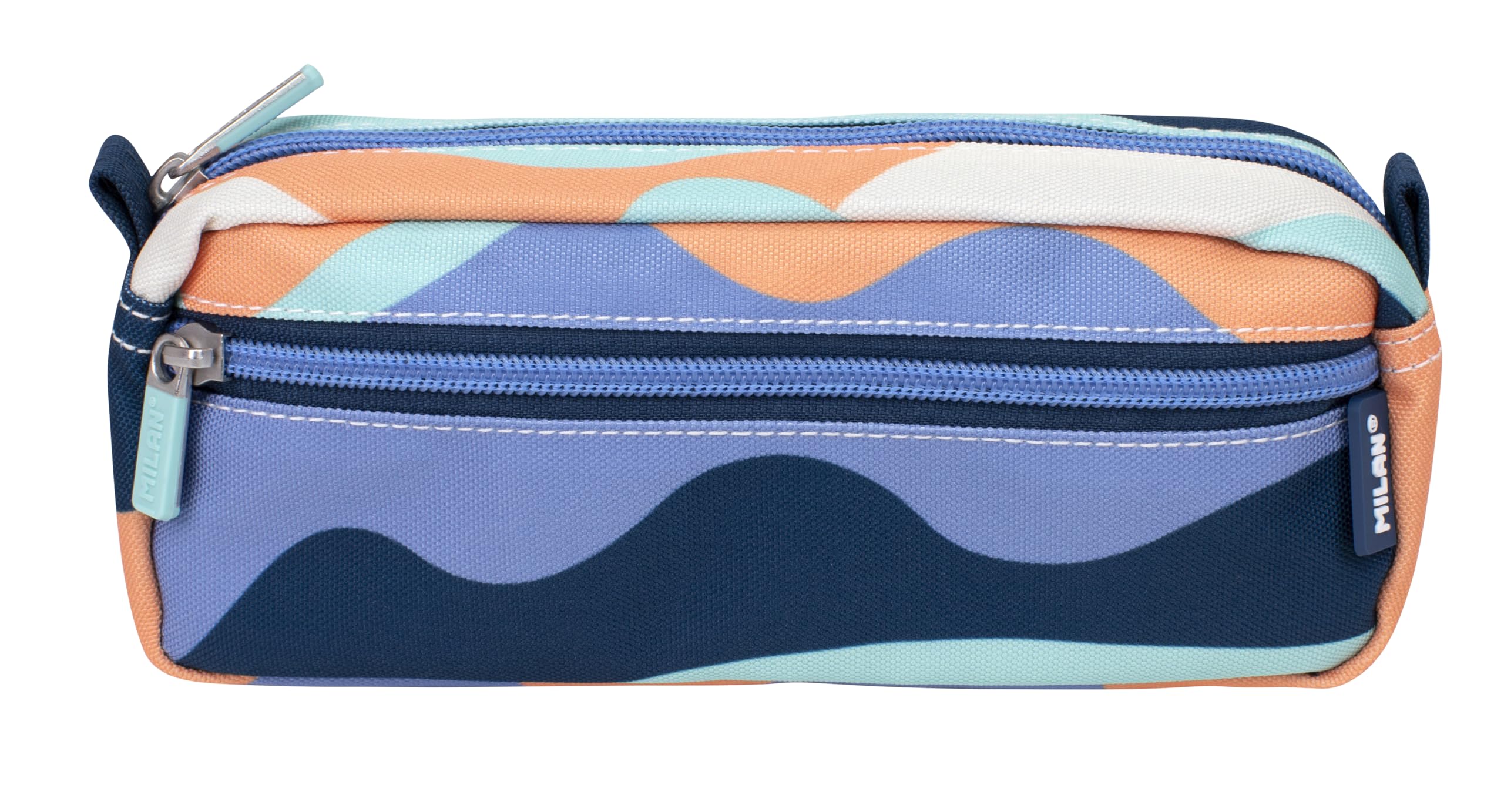 MILAN® The Fun Series Rectangular 2 Zip Pencil Case, Blue, Mehrfarbig