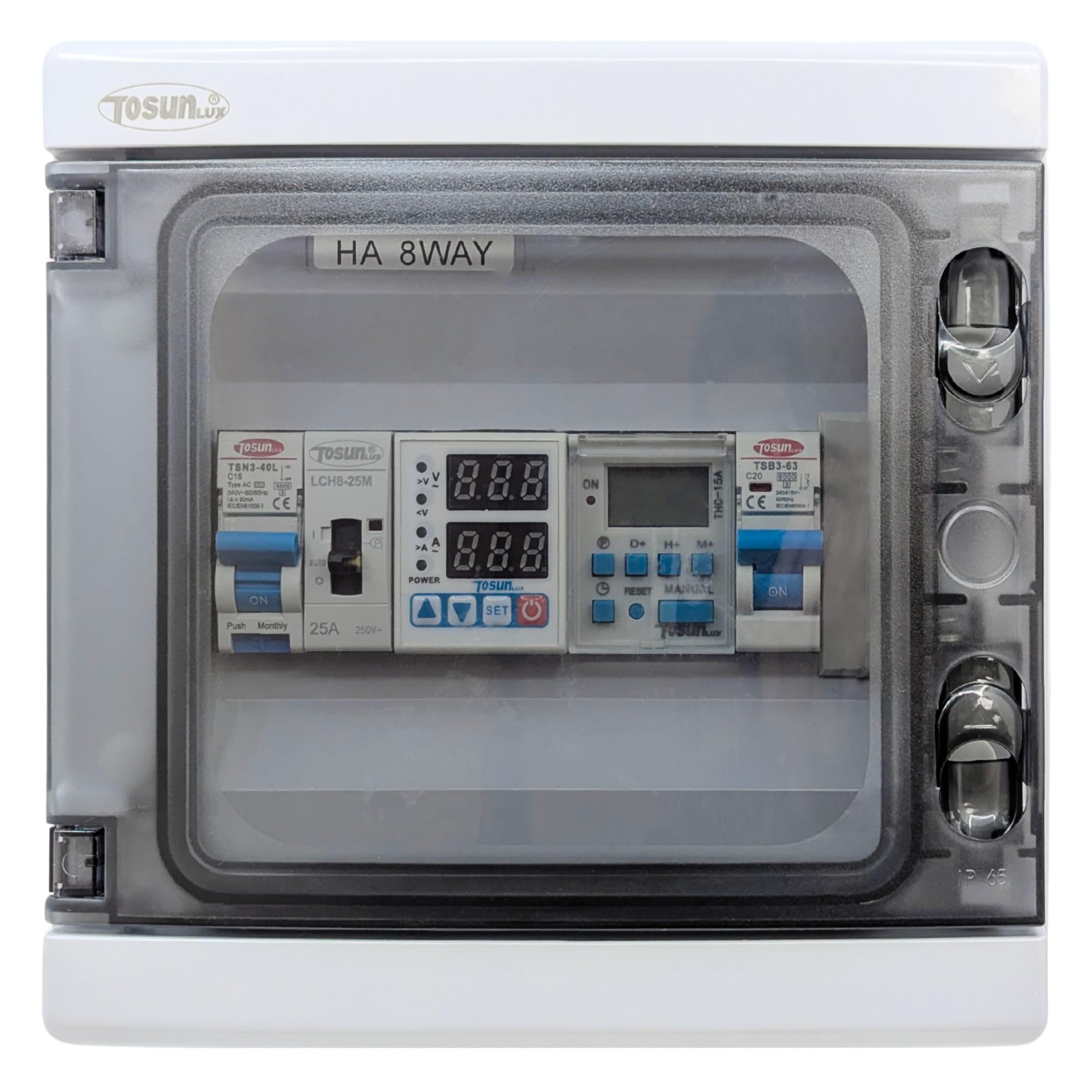 Tosun Tableau électrique pour piscine IP65, protecteur numérique et contact pour chlorateur, 0-3 CV (9-14 A), ABS gris