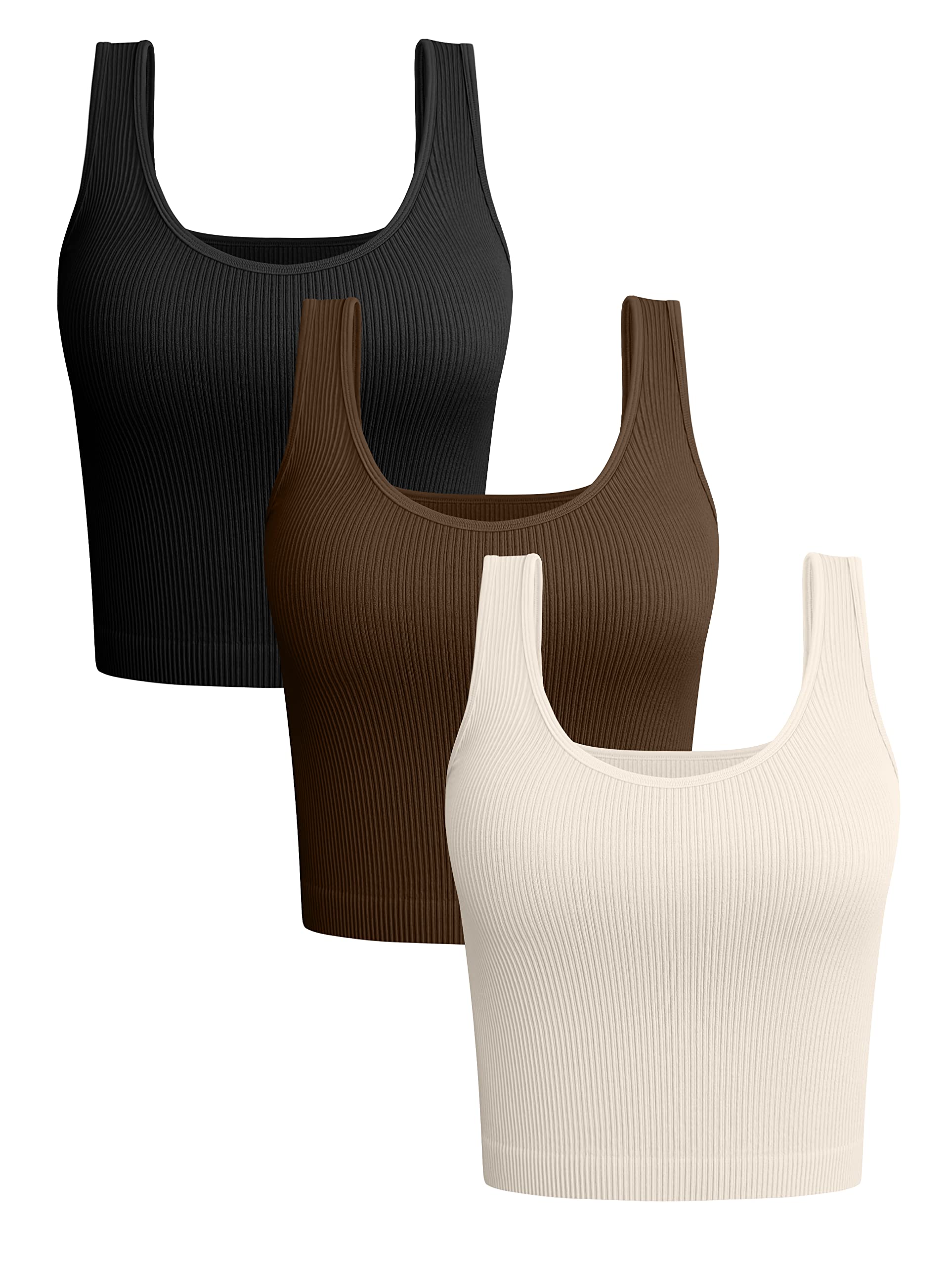 OQQWomen's 3 Piece Tank Tops Ribbed Seamless Workout Exercise Shirts Yoga Sleeveless Crop Tops