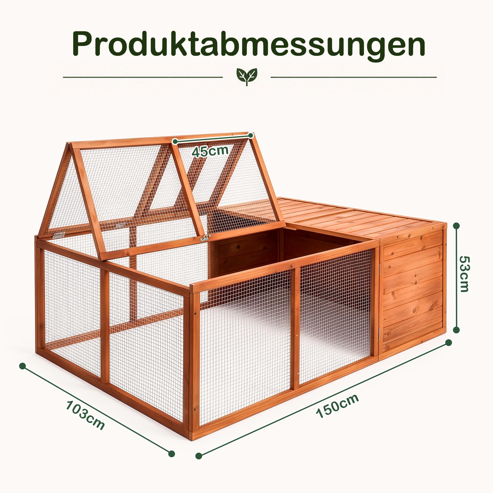 kaninchenstall, Das obere Paneel lässt Sich hochklappen, freilaufgehege Geeignet für Kaninchen und Meerschweinchen, hasenstall draußen Winterfest, 150x103x53cm