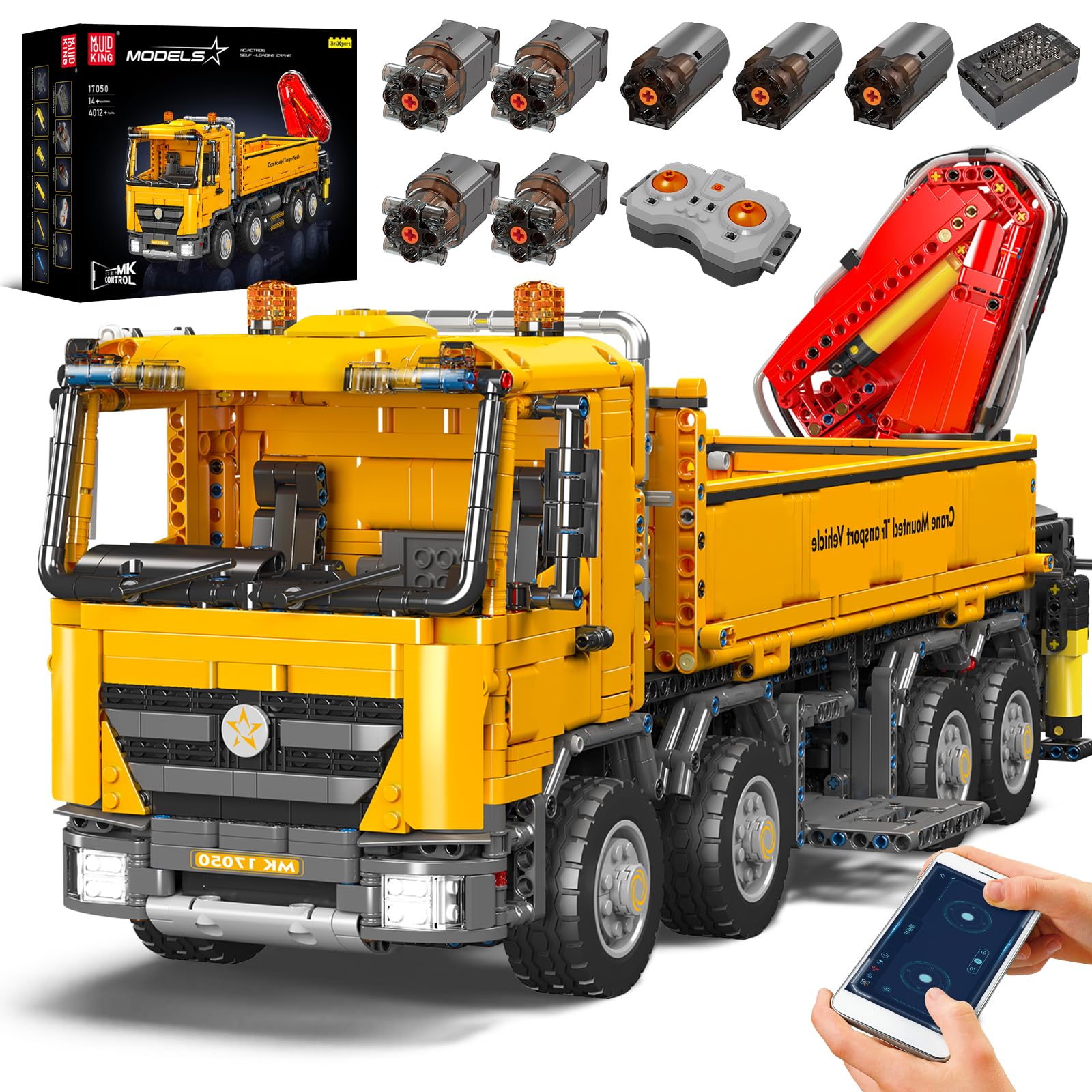Mould King 17050 Self-Loading Crane Building Blocks Kits, MOC Heavy-Duty Romote Control Crane Truck Model, Collectible Set for Adults, Gift Toy for Kids Age 14+ (4012+ Pieces)