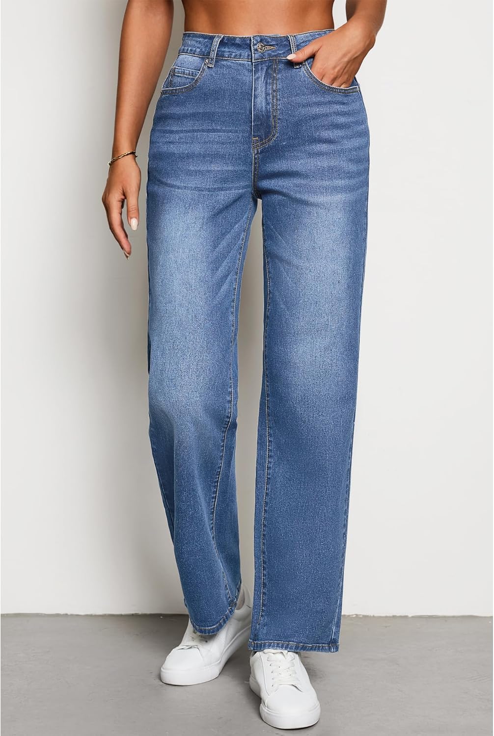 luvamia High Waisted Jeans for Women Trendy Baggy Straight Leg Stretchy Denim Jeans Work Trousers Pants 90s Loose Fit - Image 3