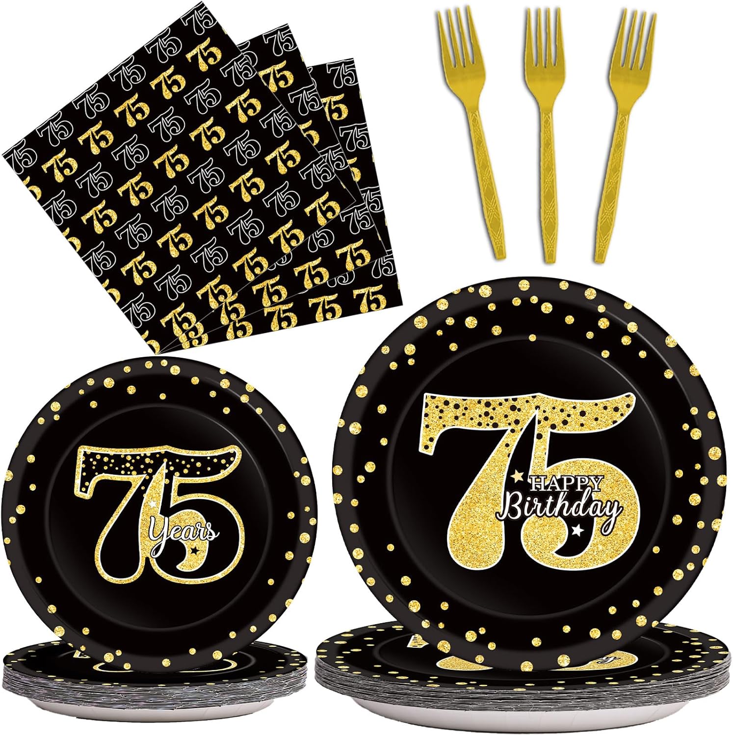 ZOiiWA 200 Pcs 75th Birthday Party Supplies Tableware Plates Cheers 75 Years Table Decorations Dinnerware Happy Party Favor Men Woman Seventy-five Years 50 Guests