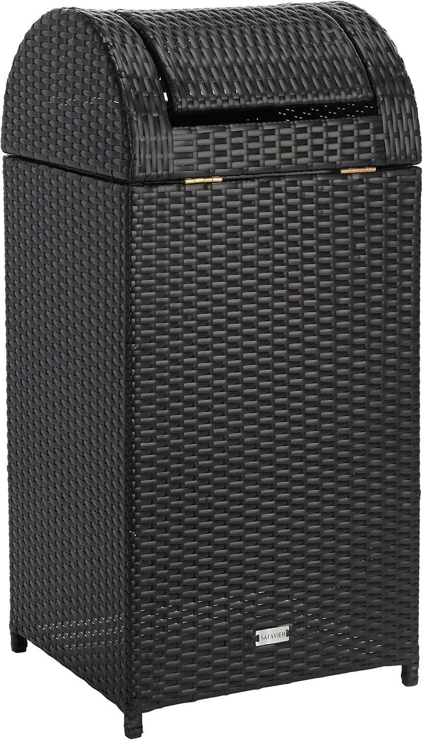Safavieh Outdoor Collection Serapis Black Wicker Trash Bin