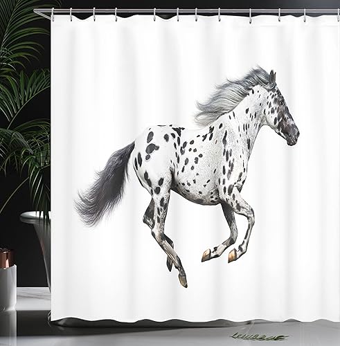 Miniatura 3 de Ambesonne Cortina de ducha de caballo, potente semental de Appaloosa, elegante estampado equino de campeón de sangre pura real, juego de decoración