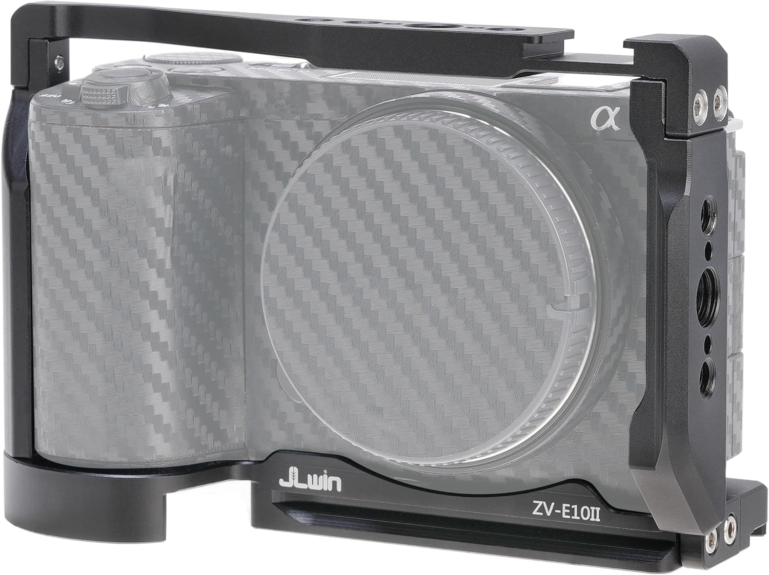 FocusFoto Camera Cage for Sony Alpha ZV-E10 II Mirrorless Camera, Video Vlogging Rig with Cold Shoe, 1/4"-20 Screw Mount, 3/8"-16 Locating Holes for Arri Grip, Quick Release Plate for Arca Tripod