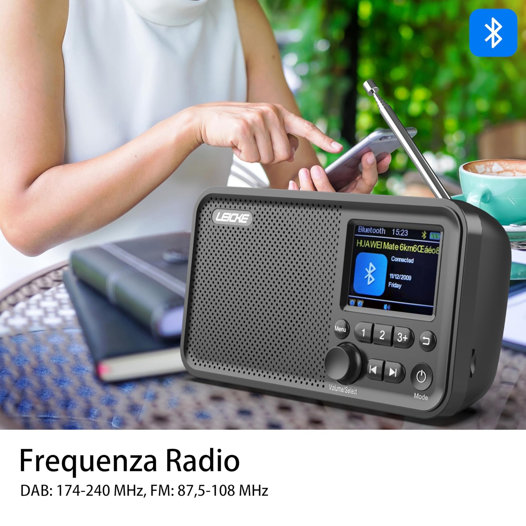 LEICKE DAB+ Radio Portatile con Bluetooth 5.0, FM, Display 2,4", Batteria 4000 mAh