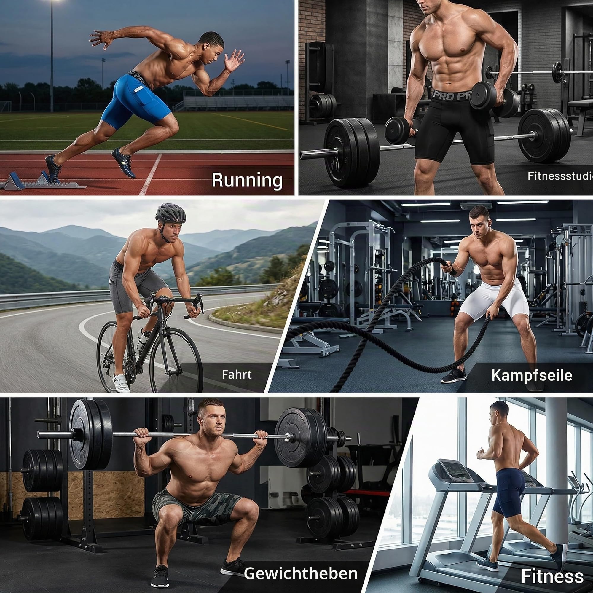 YUSHOW 1-3er Pack Kompressionsshorts Herren Kompressionshose Sporthose Kurz Schnell Trocknend Atmungsaktive Kurze Radlerhose Sommer Männer Laufhose Funktionsunterwäsche mit Taschen