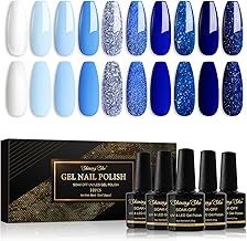 Shining She Semi-Permanent Nail Polish, 10 Colours White Navy Blue Sky Light Glitter UV/LED Gel Polish for Nail Art Manicure Salon, 8 ml
