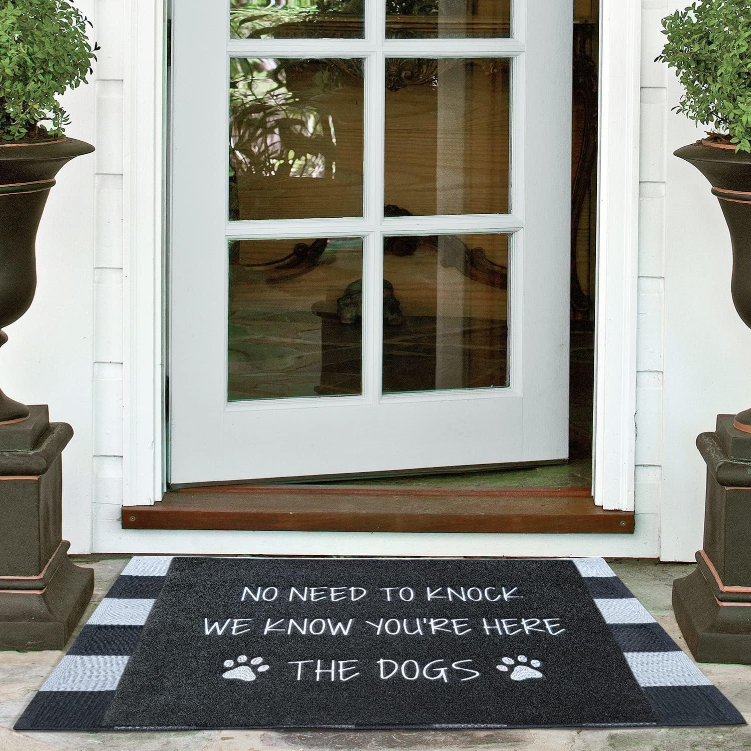Large Welcome Mats Funny Text Dog Door Mat Do Not Knock We Know You're Here Doormat with Non Slip Rubber Welcome Mat for Front Door Doormat image 2
