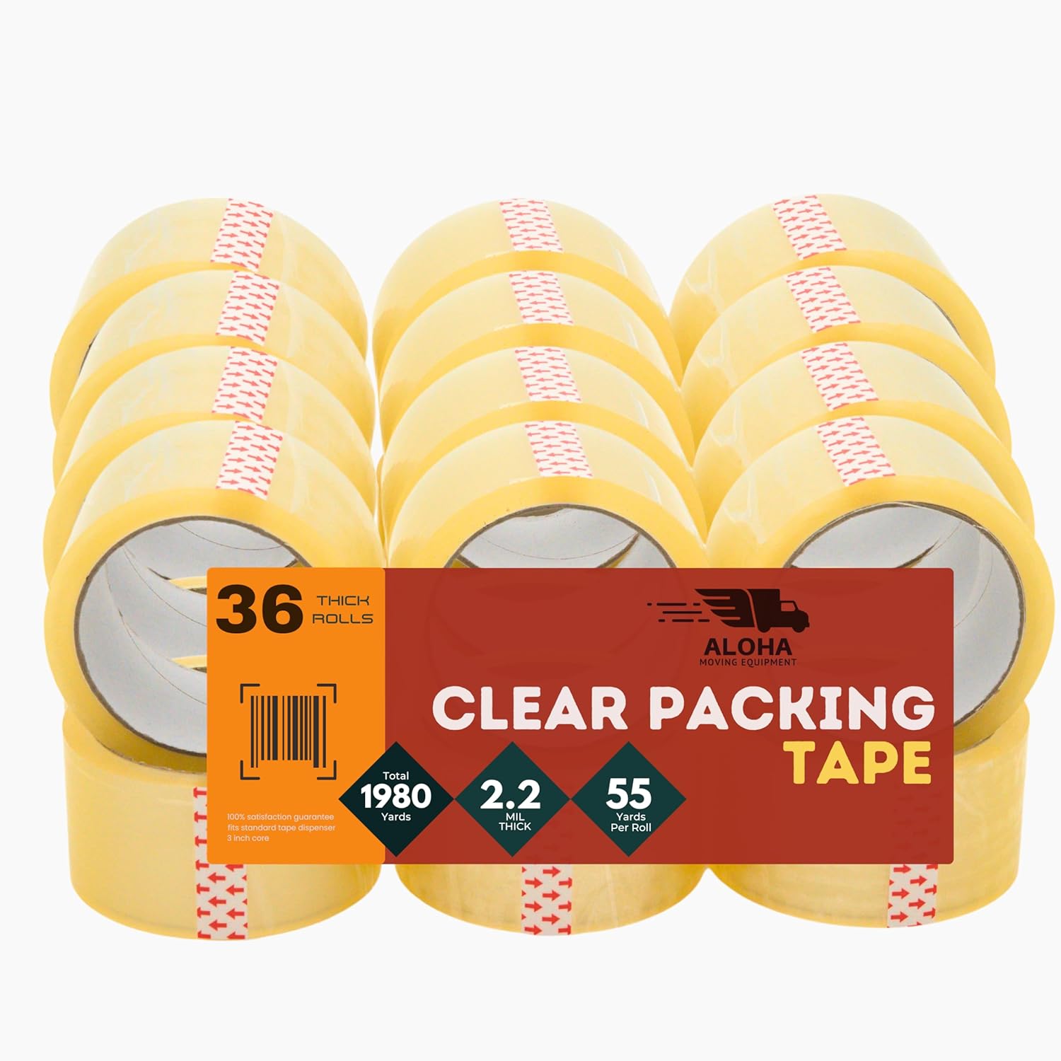 Clear Packing Tape – Heavy Duty Shipping Tape for Box Packaging & Moving – 2.2mil Thick, 2-inch Wide Mailing Tape – 36 Rolls (1980 Yards)