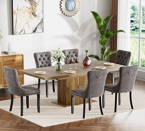 Miniatura 62 de Juego de mesa de comedor extensible para 8, mesa de comedor expandible de 78.74 pulgadas con 8 sillas tapizadas acolchadas amarillas, mesa grande