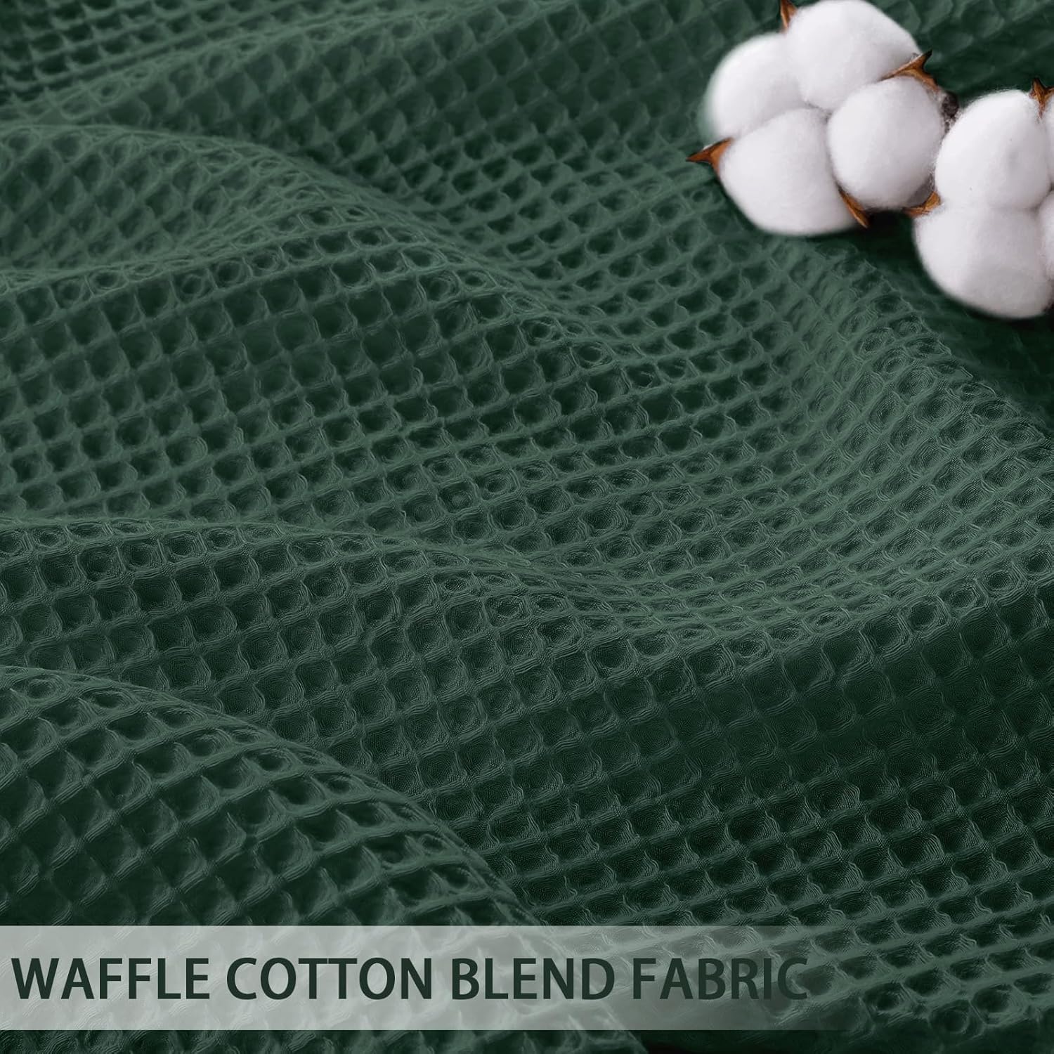 Cotton No Hook Shower Curtain with Snap in Liner Set Less Time Dark Green Waffle Weave Shower Curtain for Bathroom 75" L x 72" W