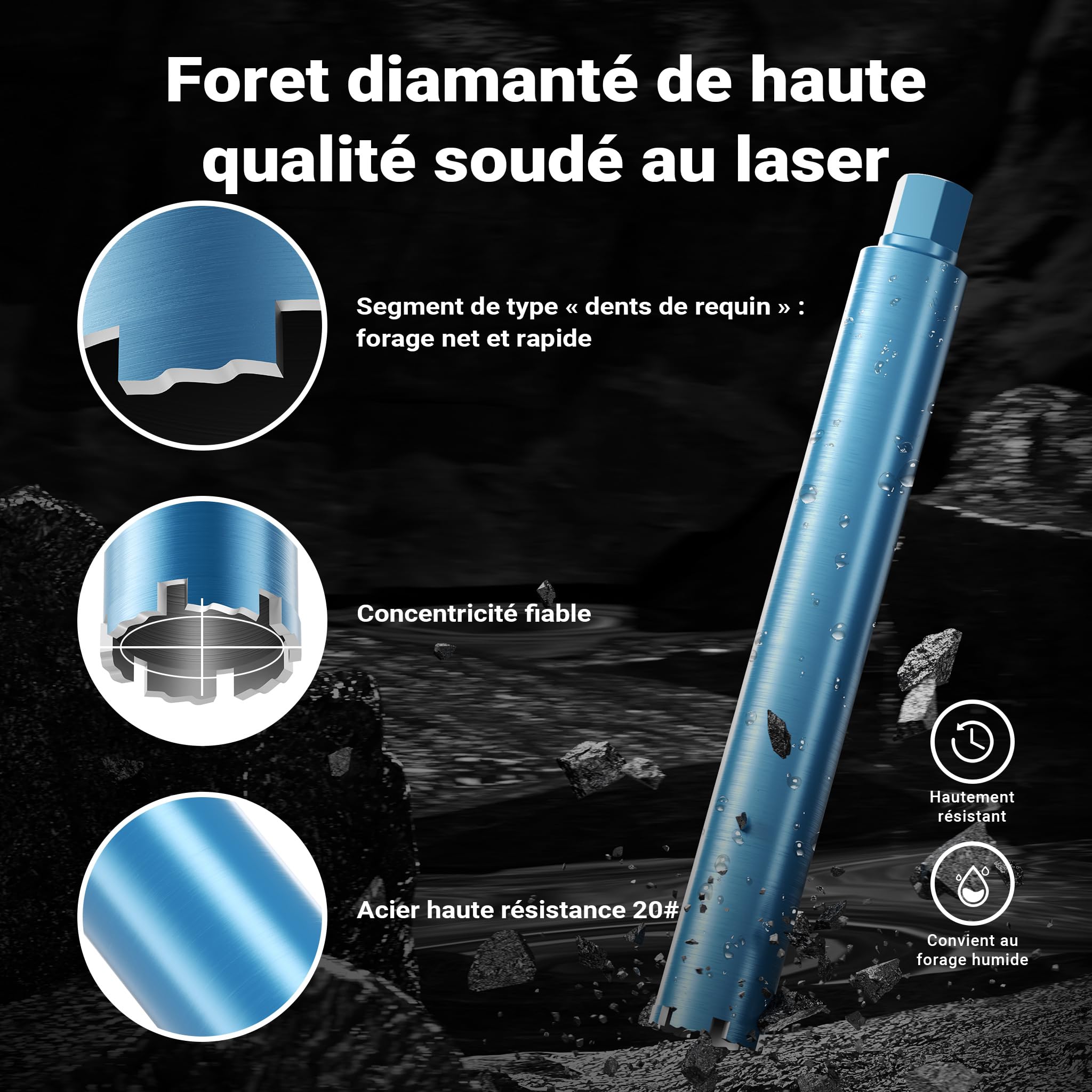 Wiltec Foret diamant pour Carotteuse Ø 67 mm – Rendement moyen – 1¼ UNC – Longueur 450 mm – Métal fritté – Forage à humide – Chantier Carrelage Béton – Trépan Couronne Diamant