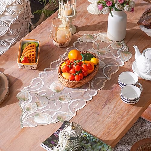 ARTABLE Camino de mesa de encaje macramé, bufanda vintage con exquisito bordado para cocina, hogar, boda, fiesta, comedor (12 x 36 pulgadas,