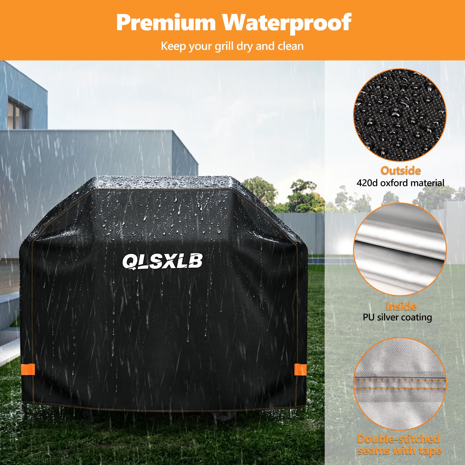 Funda Barbacoa Exterior Impermeable, 420D Oxford Cubierta BBQ de Parrilla 165x71x122cm, Fundas Protectora para Barbacoa Anti-Viento/Anti-Polvo/Anti-Humedad/Anti UV, Resistente al Desgarro Negro
