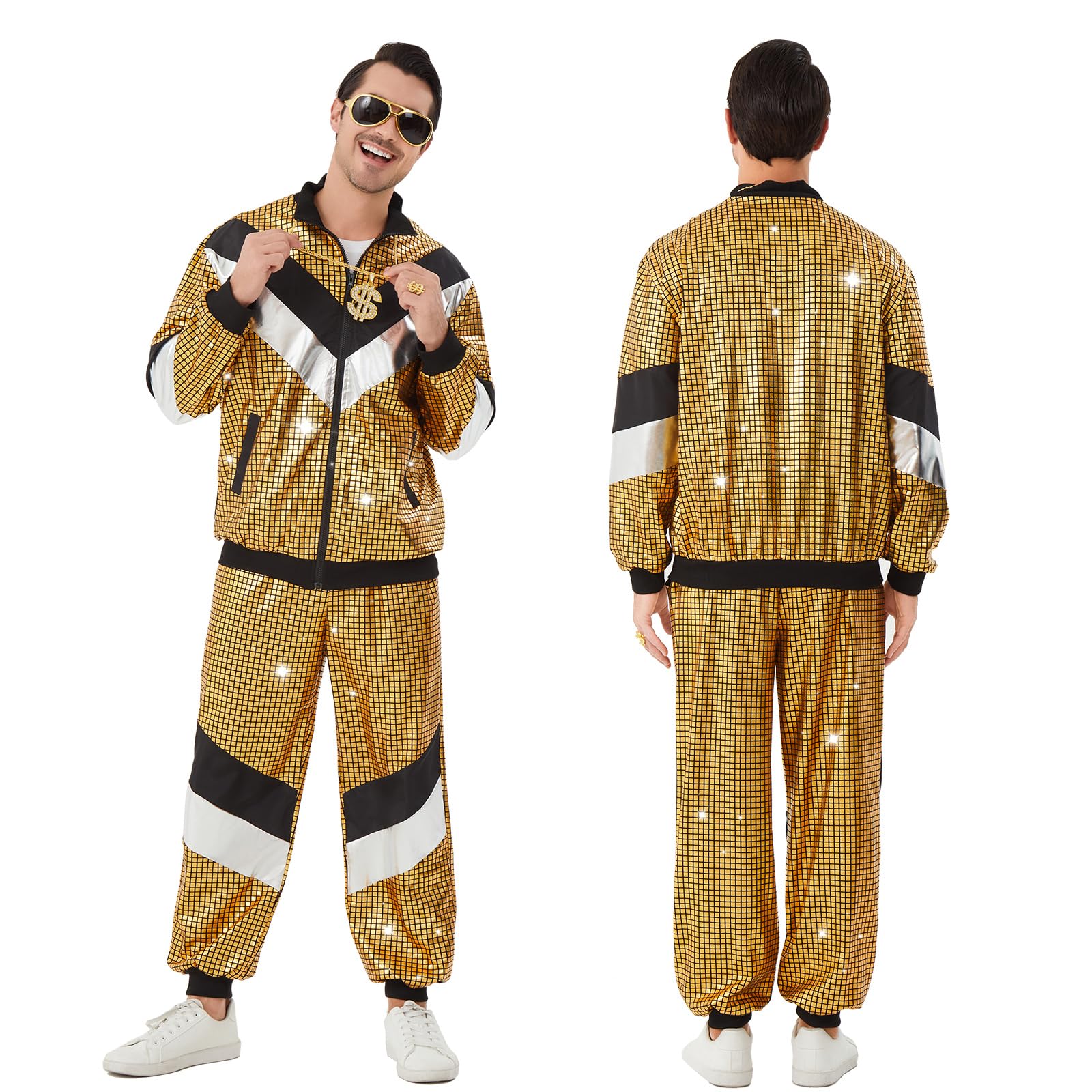 Ezuwail Costume disco pour homme et femme – Tenue rétro des années 70, 80 et 90 – Survêtement de fête disco pour couple – Tenue d'Halloween