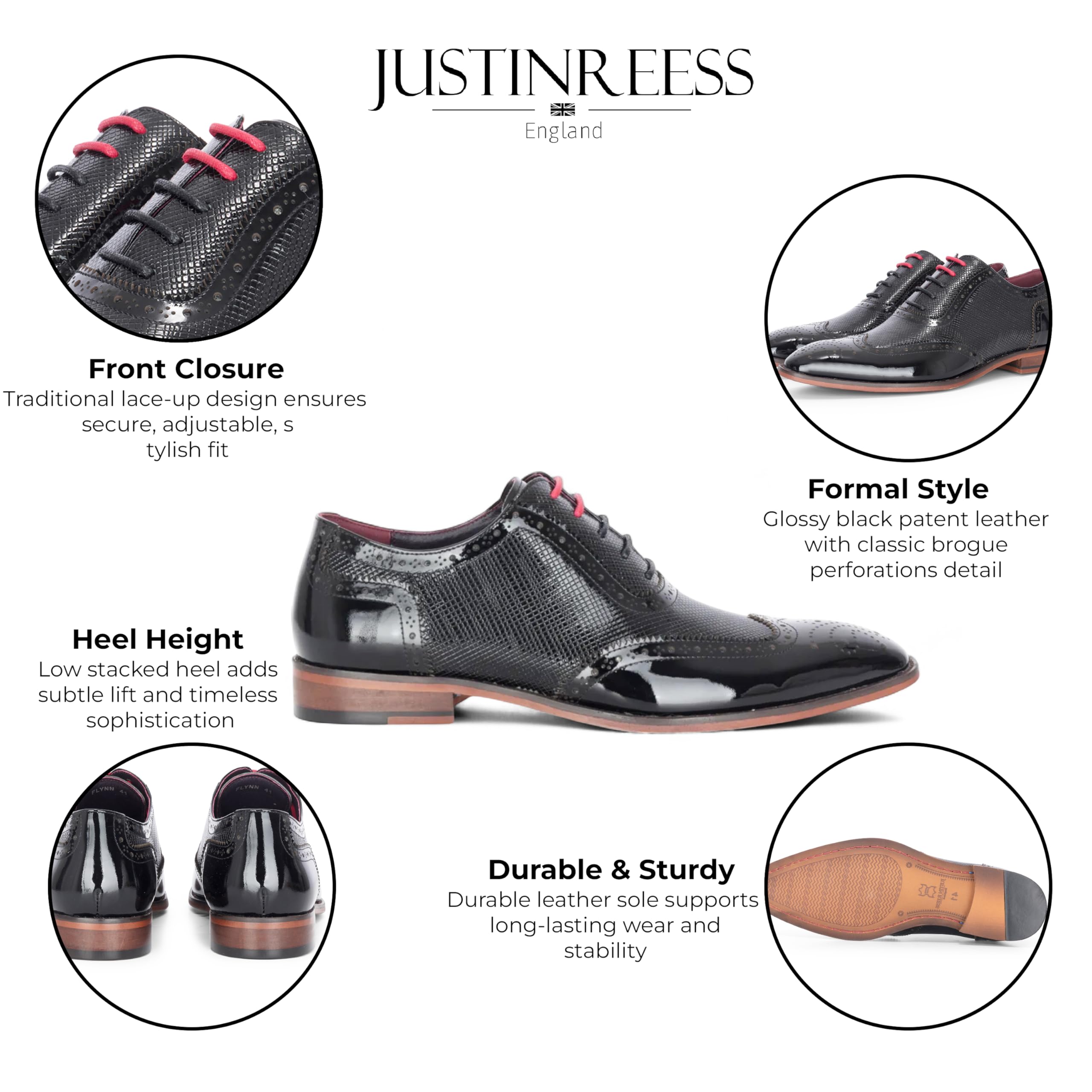 Scarpe Brogue da Uomo in Vernice Nera - Flynn