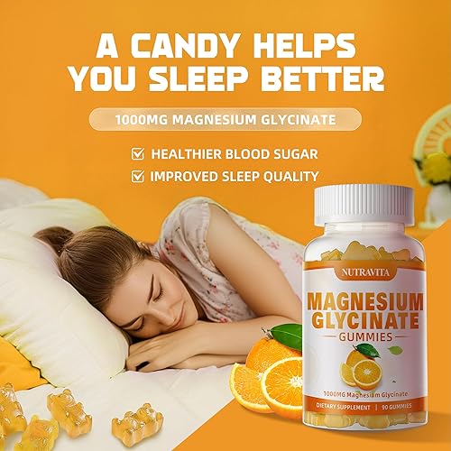 Miniatura 5 de Gomitas de glicinato de magnesio 1000 mg con L-treonato de magnesio, suplemento de complejo de magnesio y potasio quelado con VitD, B6, CoQ10,
