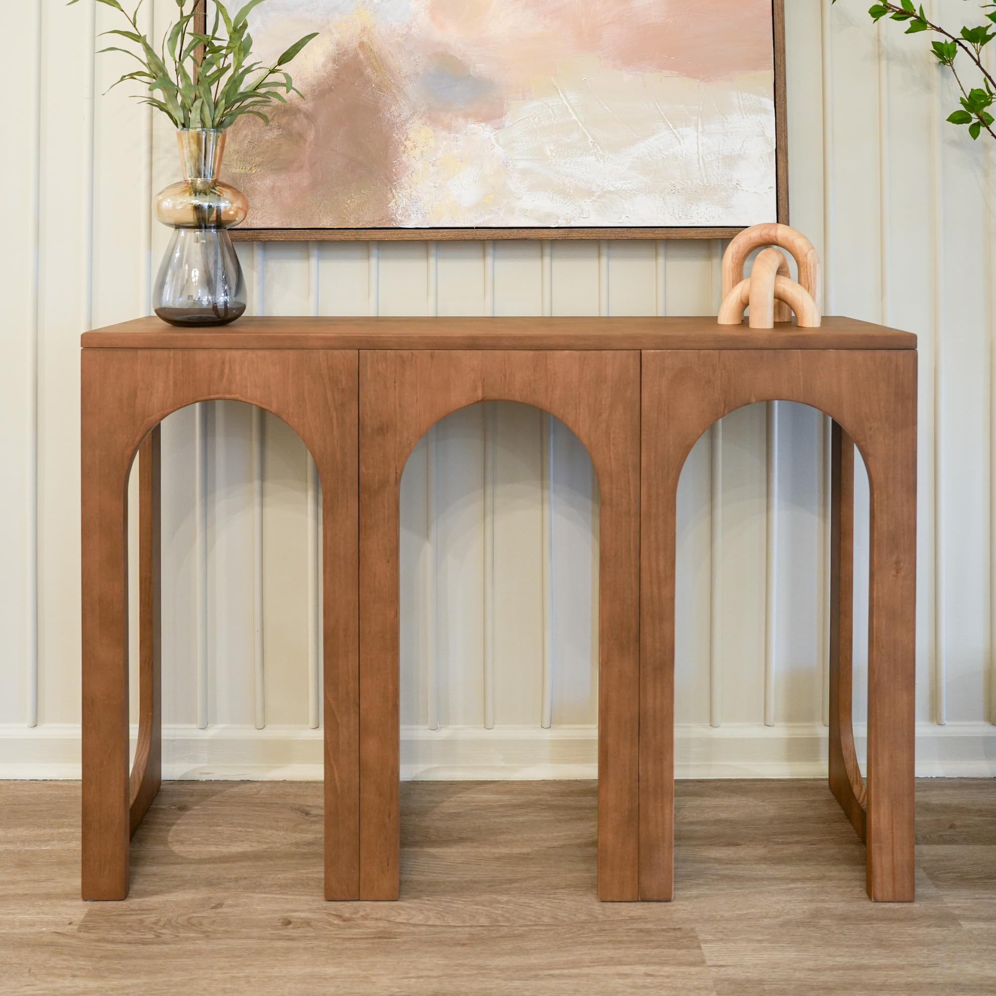 Table Console Plank+Beam Forma - 117 Cm, Pin Massif, Design Arrondi Avec étagère, Couleur Noir