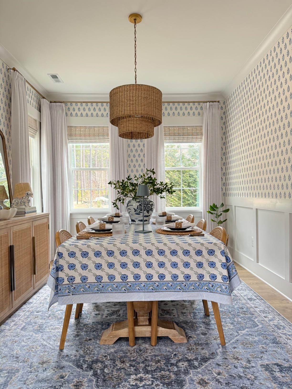 NIRVELLA Handcrafted Hand Block Print Tablecloth 8 Seater Rectangle 60x108 Inch - Floral Canvas Cotton - Fall & Holiday Dinner Collection - Washable