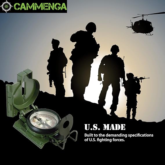 Cammenga Military Grade Phosphorescent Lensatic Compass, Made in USA | Military compass, waterproof, sandproof and shockproof, accurate tactical navigation, handheld hiking and survival compass