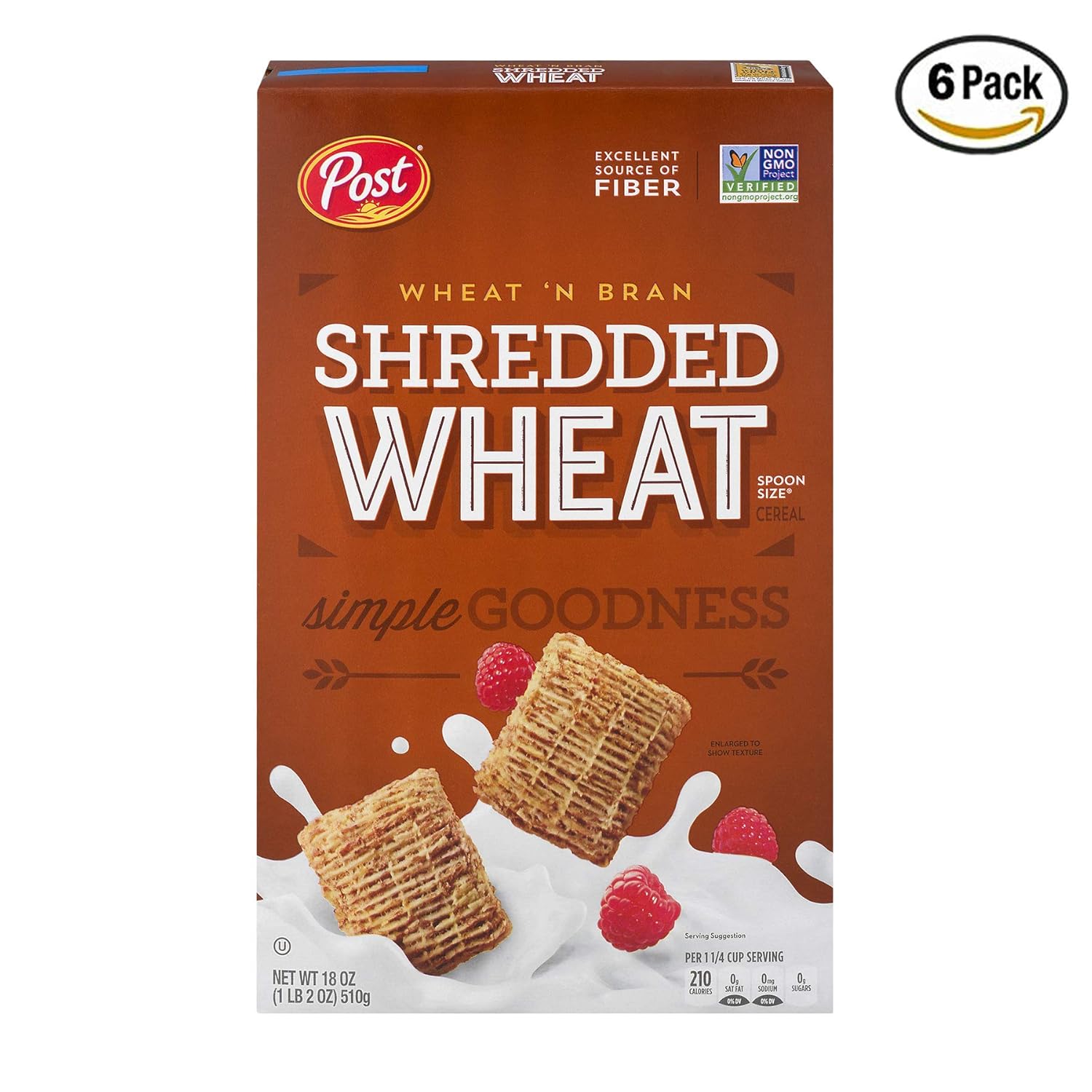 Post Shredded Wheat ' Bran, Spoon Size, 18-Ounce Boxes - Pack of 6