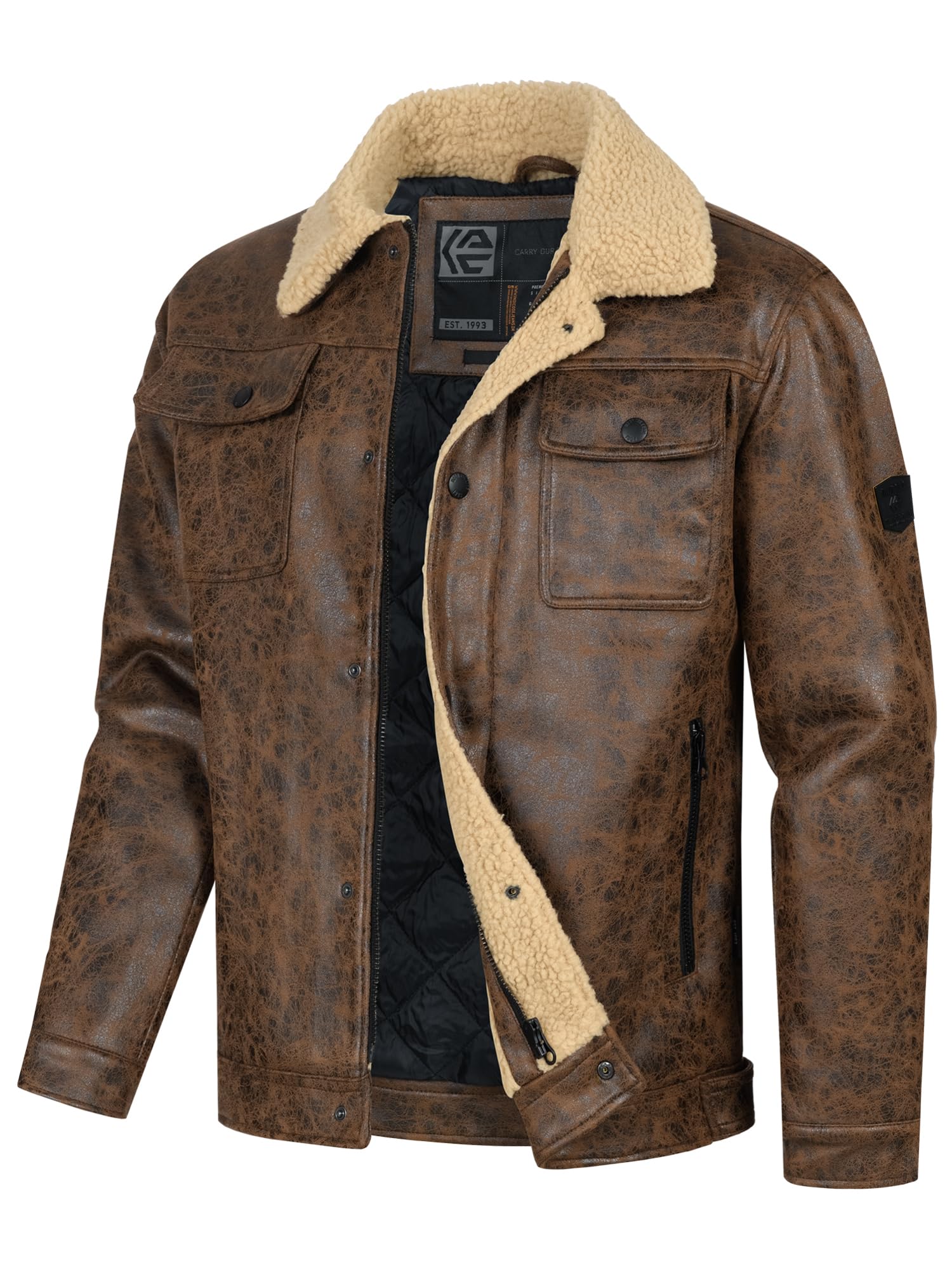 Indicode Chaqueta de piel sintética para hombre INVados con cuello de peluche, chaqueta de invierno para hombre
