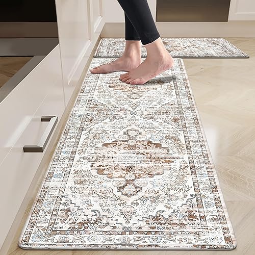 Miniatura 8 de HEBE - Juego de 2 alfombras de cocina acolchadas antifatiga, impermeables, antideslizantes, cómodas, para cocina, oficina en casa, fregadero,