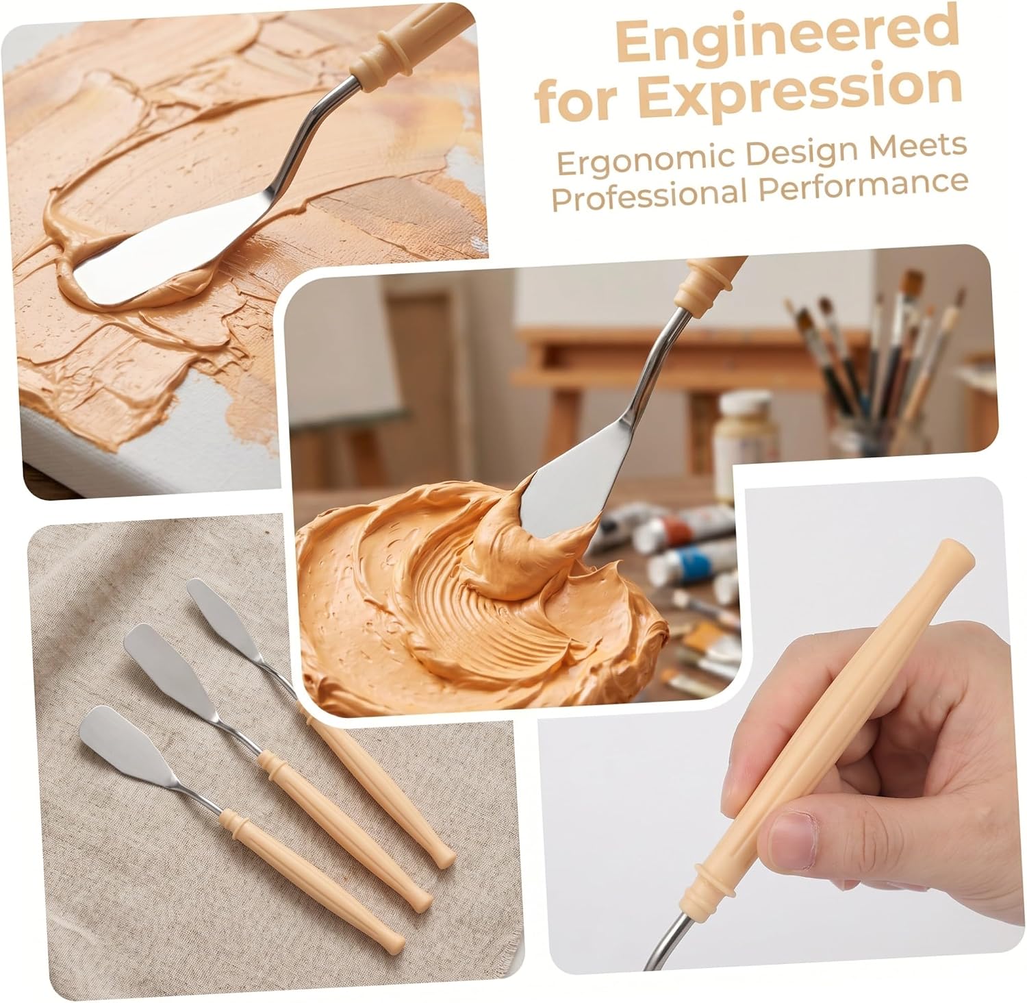 Holibanna 12Pcs Metal Painting Spatula with Ergonomic Plastic Handles Flexible Mixing Scrapers for Oil Paint Canvas and Pigment Art Work Various Shape Palette Knives for Watercolor and