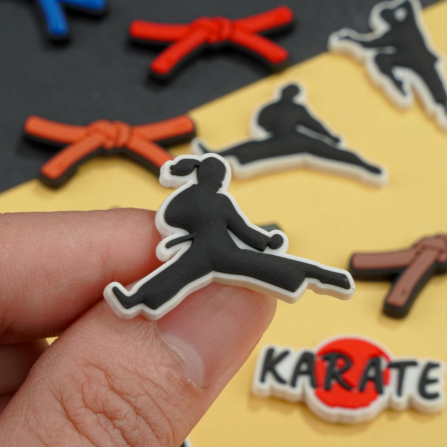 Karate Shoe Charms, Martial Arts Belt Colors Karate Fighter Design Fun Accessories for Shoes Bracelets and Bags, Gifts for Birthday, Holidays and Special Occasions