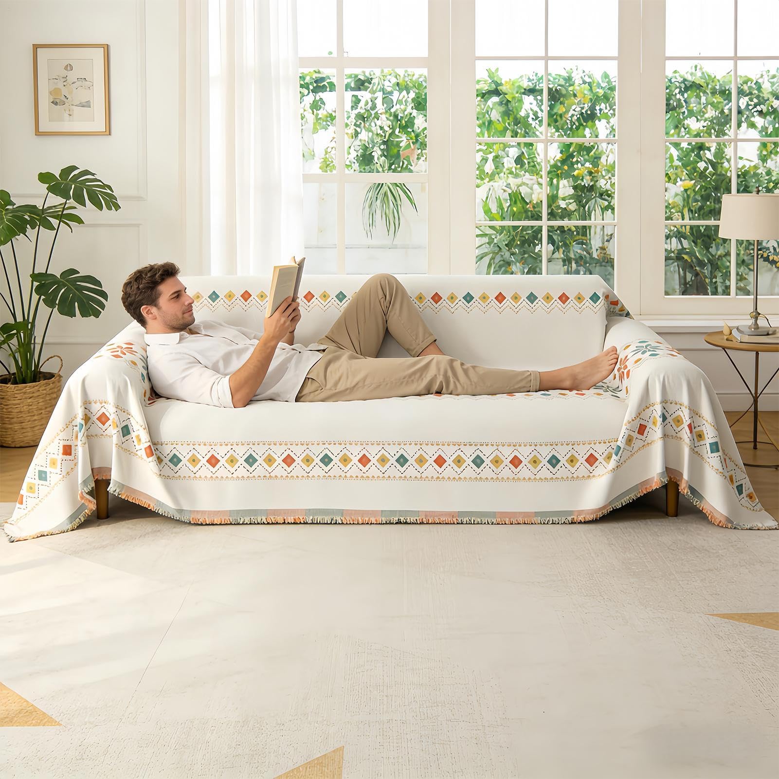 Boho Copridivano Protezioni Reversibili Per Divano 300x180 Cm | Copridivano Morbido Protettivo Per Affittuari E Proprietari, Soggiorno, Camera Da , Studio, Ufficio, Casa, Hotel