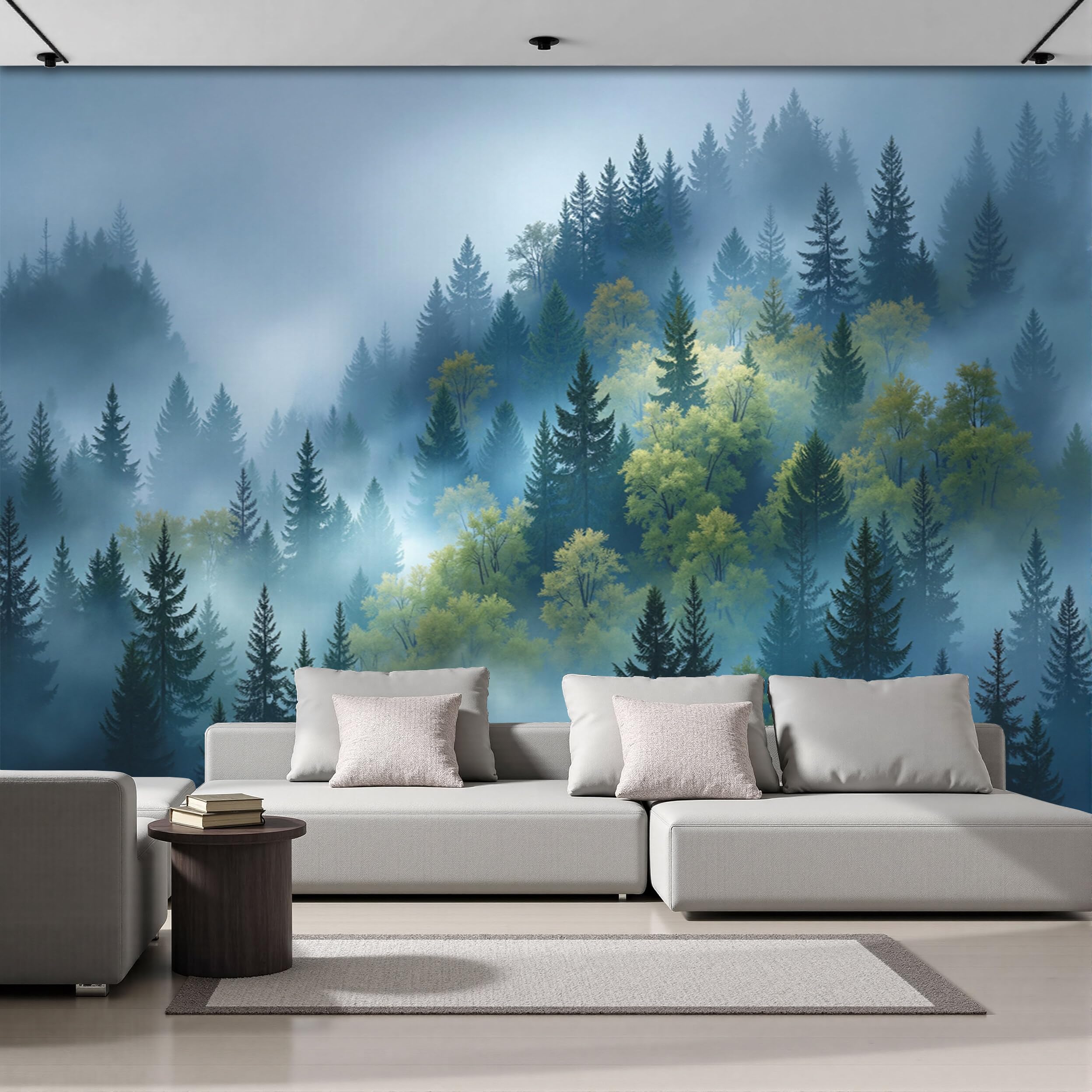Papel Pintado Verde Bosque Mural de Pared de Pinos 200x140cm