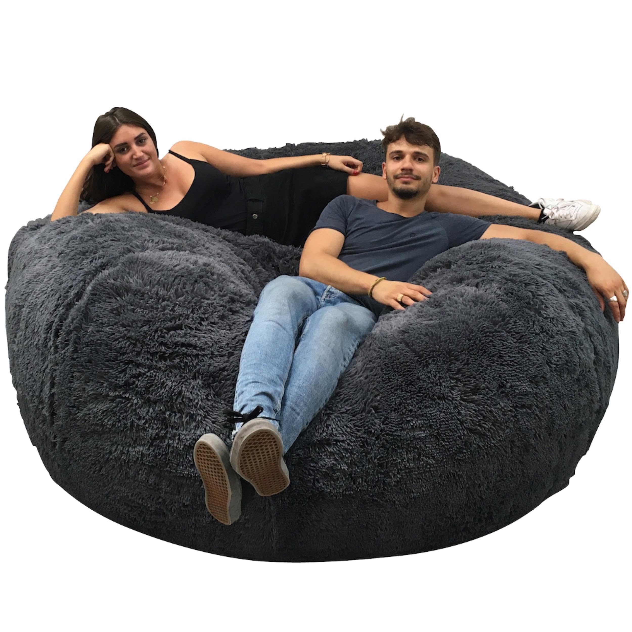 bananair - Pouf Géant XXL en Fourrure - Doux & Confortable - Housse Lavable en Machine - Généreusement Rembourré, Qualité Supérieure - Gros Pouf Lit, Bean Bag (Gris, 160 cm)