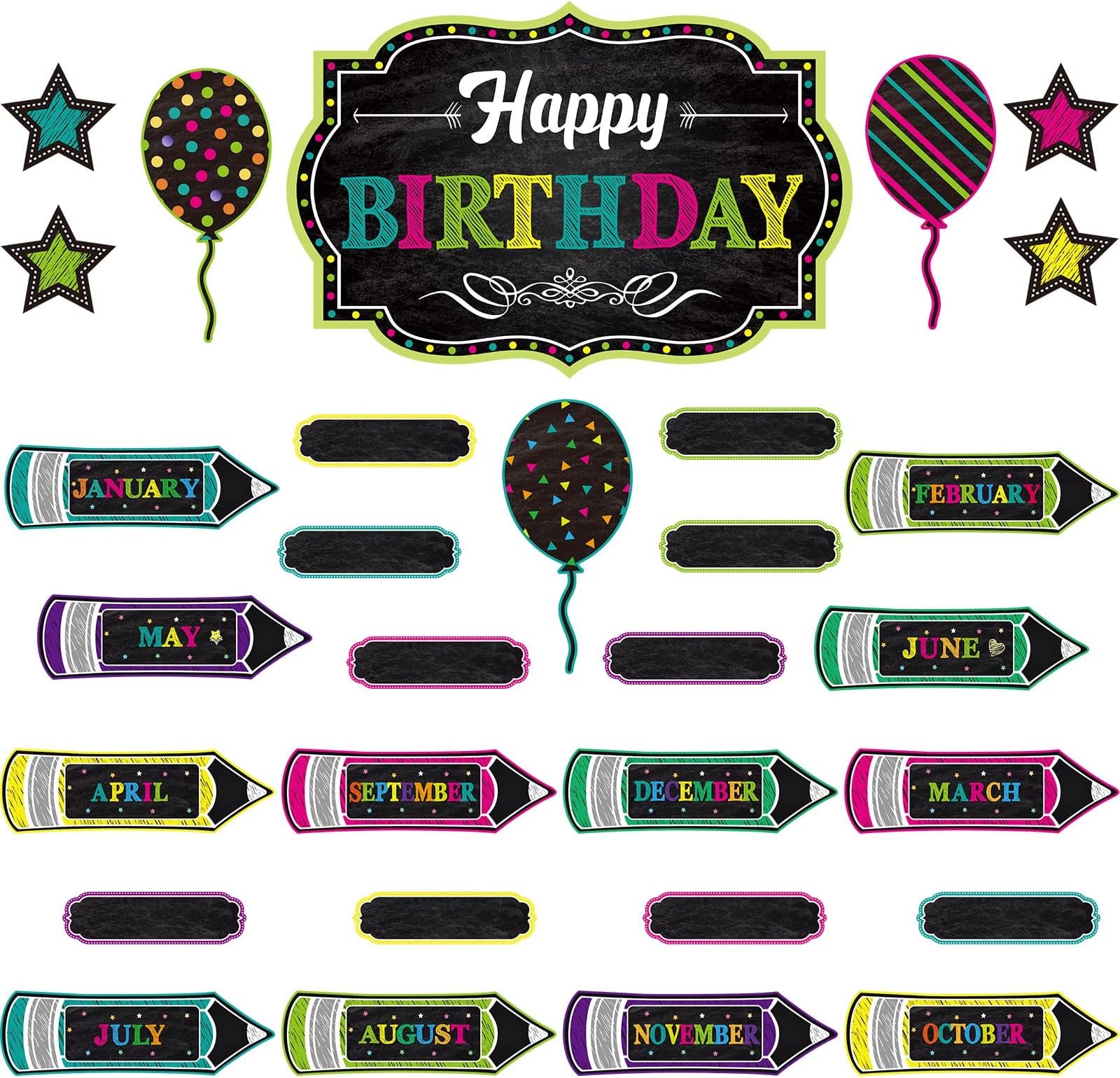 60 Pcs Classroom Birthday Board Chart Chalkboard Brights Classroom Decor Classroom Board Poster Classroom Labels Our Class Birthday Bulletin Board Set Chalkboard Brights Calendar Bulletin for School