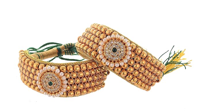 Handicraft Kottage Womens Traditional Gold Plated Royal Rajasthani Look Pochi Armlet Kada Bangles Set for Girls
