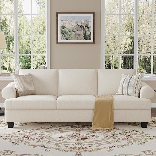COPIAE 91 Inch Lawson Sofa with Extra Deep Seats Oversize, Mid-Century 3-Seat Sofa Couch, for Living Room, Apartment, Lounge, White