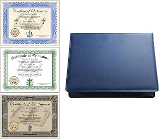 Certificate of Ordination - Customizable - 3 Copies + Leatherette Folder Included - Ordained Minister, Pastor, Deacon, Reverend, Prophet, etc.