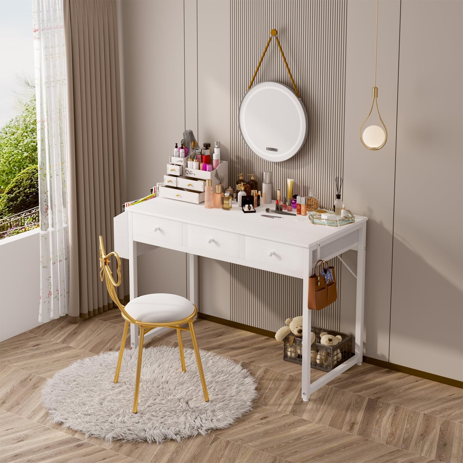 Lufeiya Mesa Escritorio con cajones Escritorio Blanco para Oficina Escritorio Pequeño Ordenador casa de Mesa de Estudio para Espacios 100X48cm Blanco
