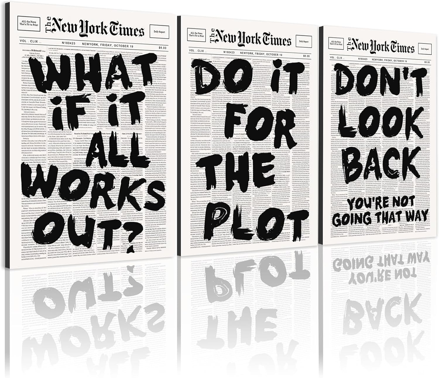 FRAMED Newspaper Retro Wall Decor, What If It All Works Out Wall Art, Positive Cool Wall Art for Bedroom Dorm Room (Ready to Hang, Set of 3, 12x16 Inch Framed)