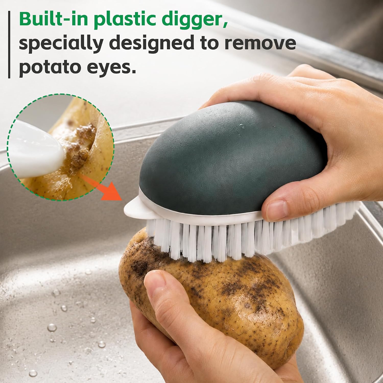 Vegetable Brush Scrubber,Fruit & Potato Scrubber Brush,Vented Box,Gray
